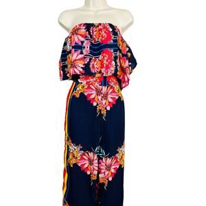 The Sang Pants and Crop Top Set Blouse Strapless Navy Pink - S